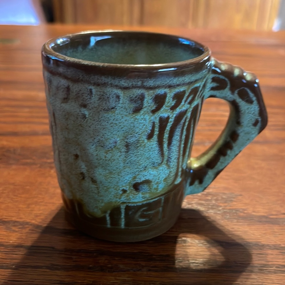 Frankoma 7CL Pottery Coffee Mug Aztec Mayan